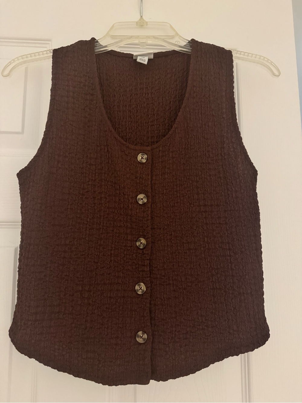 Brown Textured Button-Front Tank Top